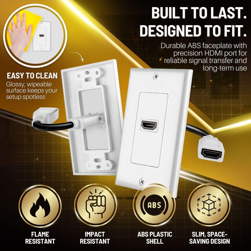 TNP Products TNP HDMI Wall Plate - 1 Port HDMI Socket Plug Jack Outlet Decorative Face Plate Cover Mount Panel with 4K UHD ARC/eARC Ethernet Pass-Thru Support High Speed Extension Pigtail Coupler Cable - Image 3